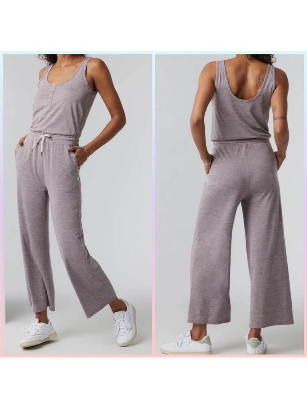 Vuori Falls Wide Leg Jumpsuit Rosemary Heather Large Sleeveless Lounge Travel